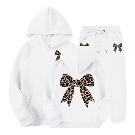 Ulanda Girls Bowknot Tracksuits 2 Piece Cute Cpmfy Sweatsuit Hoodie and Jogger Sweatpants Athletic Casual Fall Winter Outfits (White, 13-14 Years)