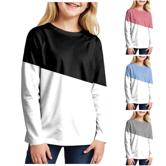 Ulanda Girls Casual Long Sleeve T Shirts Kids Loose Soft Striped Color Block Tunic Tops, Tees Blouses Size 4-15 Years (Sky Blue, 13-14 Years)