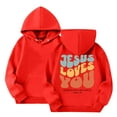 thumbnail image 1 of Ulanda Girls Christian Hoodies Jesus Loves You Faith Religious God Sweatshirts for Boys and Girls Fall Long Sleeve Pullover Tops (Red, 8-9 Years), 1 of 3