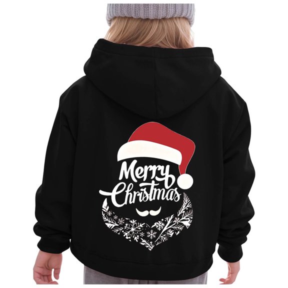 Ulanda Girls Christmas Hoodie Long Sleeve Retro Merry Christmas Text Pullover Sweatshirt Fleece Lined Warm Holiday Top Kids (Black, 8-10 Years)