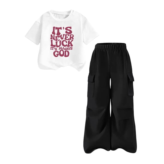 Ulanda Girls Clothes 2-Piece Bow Crew-Neck Top & Cargo Pants, Trendy Party/Casual Outfit for Girls 7-12Y (Dark Gray, 7-8 Years)