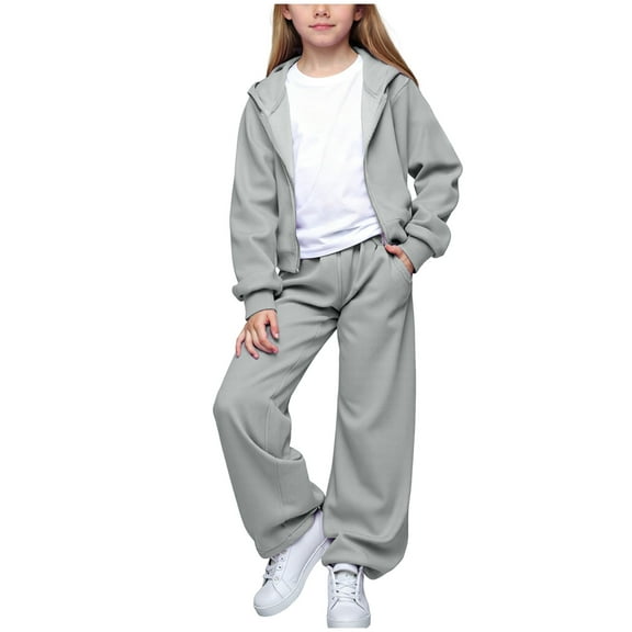 Ulanda Girls Clothes 3 Piece Fashion Fall Hoodie Outfits Sweatshirt,Sweatpant and White T - Shirt Sweatsuit Sets (Grey, 11-12 Years)