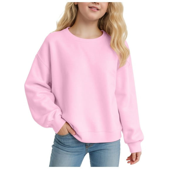 Ulanda Girls Crewneck Sweatshirt Long Sleeve Pullover Tops Drop Shoulder Sweatshirts Side Split for 5-14 Years (Pink, 7-8 Years)