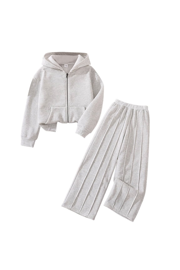 Girls Cute Preppy 2 Piece Outfits Clothes Tank Top Sweatpants Set with Full zip Hoodie (Grey, 9-10 Years)