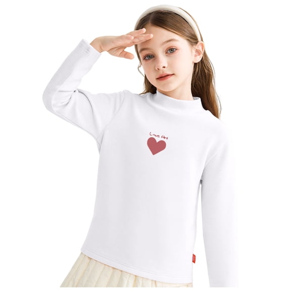 Ulanda Girls Heart Embroidered Long Sleeve Mock Neck Pullover Tops Kids Fall Winter Basic Tops Active Layer Shirts (White, 9-10 Years)