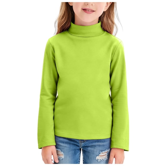 Ulanda Girls Long Sleeve Neck Pullover Tops Kids Fall Winter Basic Tops Active Layer Shirts 5-14 Years (Green, 5-6 Years)
