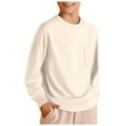 thumbnail image 1 of Ulanda Girls Long Sleeve Shirts Kids Crewneck Soft Tunic Tops Basic Casual T-Shirts 5-14 Years with Pocket (Beige, 9-10 Years), 1 of 4