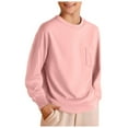 thumbnail image 1 of Ulanda Girls Long Sleeve Shirts Kids Crewneck Soft Tunic Tops Basic Casual T-Shirts 5-14 Years with Pocket (Pink, 6-7 Years), 1 of 4