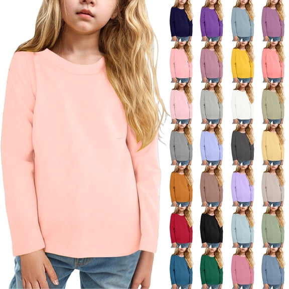 Ulanda Girls Long Sleeve T Shirts Kids Crewneck Fall Winter Tops Basic Tees 5-14 Years (, 5-6 Years)