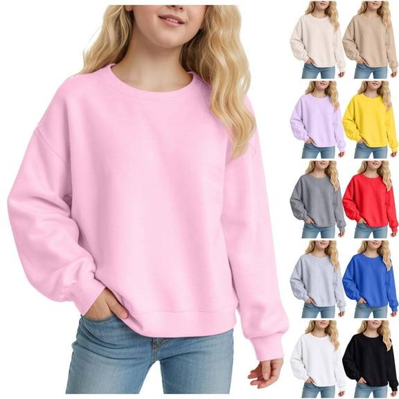 Ulanda Girls Oversized Crewneck Sweatshirts Kids Fashion Fleece Drop Shoulder Pullover 5-14 Years (Yellow, 3-4 Years)