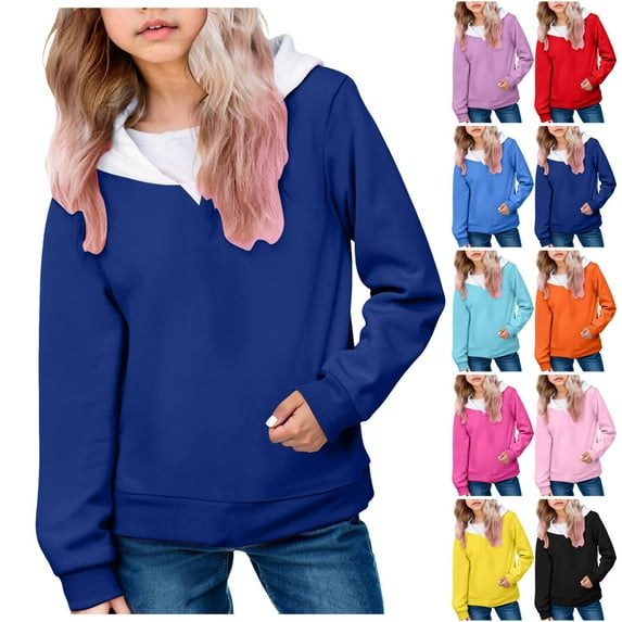 Ulanda Girls Oversized Hoodie Little & Big Kids Color Block Hooded Sweatshirts Trendy Long Sleeve Pullover with Pocket (Hot Pink, 13-14 Years)
