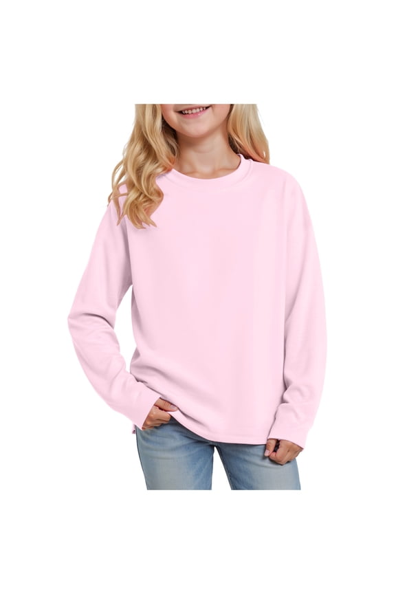 Girls Oversized Long Sleeve Shirts Kids Fashion Crewneck Tunic Tops Curved Hem Tees 7-14 Years (Pink, 9-10 Years)