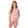 thumbnail image 1 of Ulanda Girls Pajamas Set Soft Silk Satin Pajamas 2 Piece Short Sleeve Sleepwear Gifts for Kids Size 3-16 Years (Orange, 5-6 Years), 1 of 4