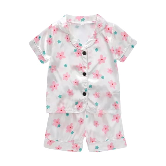 Ulanda Girls Pajamas Silky Satin PJs 2Pcs Sleepwear Short Sleeve Button Top and Shorts 5-14 Years (Light Pink, 3-4 Years)