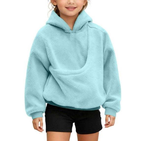 Ulanda Girls Pet Care Hoodie Furry Fleece Petcare Sweatshirt Pet Carrier Hoodies Pouch Hoodies with Dog Cat Pouch (Sky Blue, 11-12 Years)
