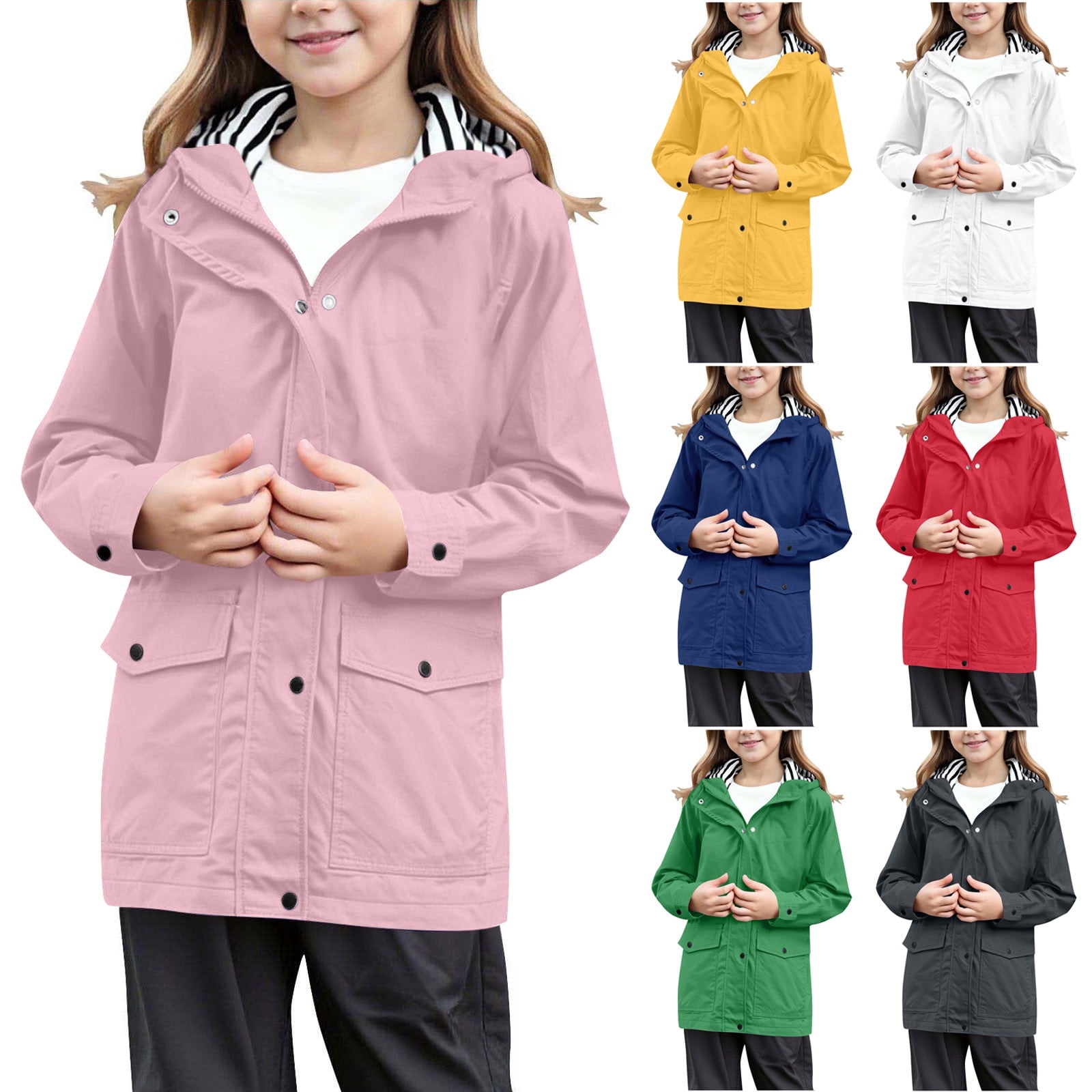 Ulanda Girls Rain Jacket Waterproof Kids Raincoat with Pockets ...