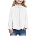 thumbnail image 1 of Ulanda Girls Ruffle Long Sleeve Blouse Kids Button Down Uniform Dress Shirts (White, 5-6 Years), 1 of 8