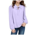 thumbnail image 1 of Ulanda Girls Shirts Puff Long Sleeve V-Neck Blouses Solid T-Shirt School 𝗨niform Tops Casual Cotton Tops (Purple, 9-10 Years), 1 of 7