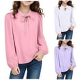 thumbnail image 1 of Ulanda Girls Shirts Puff Long Sleeve V-Neck Blouses Solid T-Shirt School 𝗨niform Tops Casual Cotton Tops (White, 7-8 Years), 1 of 7