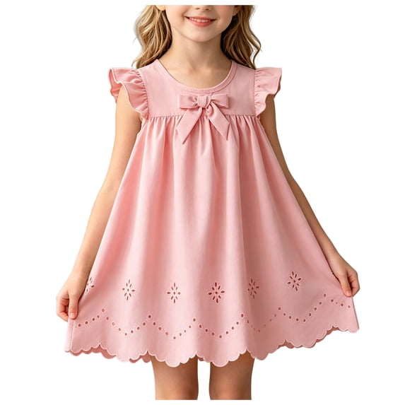 Ulanda Girls Sleeveless Bowknot Dress Scalloped Hem Casual Dresses 2026 Fashion Summer Twirl Dress for Toddler Kids (Pink, 2-3 Years)