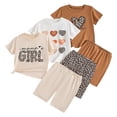 thumbnail image 1 of Ulanda Girls Summer Two-Piece Set Bow Graphic T-Shirt and Leopard Short Tween Girls Trendy Clothes (Khaki, 5-6 Years), 1 of 6