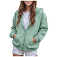 thumbnail image 1 of Ulanda Girls Zip Up Hoodies Teen Fleece Full-Zip Sweatshirts Jacket Casual Fall Hoodie with Pocket (Green, 13-14 Years), 1 of 8