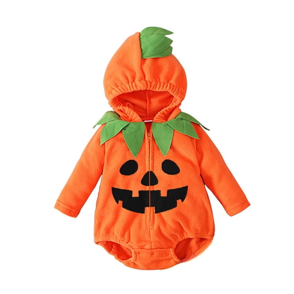 Ulanda Halloween Outfits for Toddler Baby Girl Boy Pumpkin Fleece Romper (Yellow, 18-24 Months)