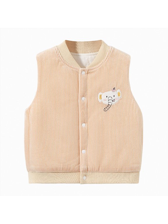 High Thick Baby Vest for Girls&Boys, Button Down Purcotton Toddler Cardigan Girl&Boys for Spring&Fall&Winter (Khaki, 6-12 Months)