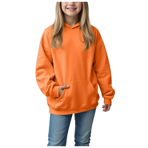 Ulanda Hoodies for Teen Girls Fashion Cute Oversized Long Sleeve Shirts Tops Tween Kids Hoodie Juniors Youth Preppy Clothes (Orange, 11-12 Years)
