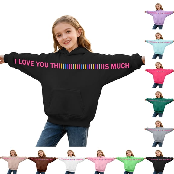 Ulanda I Love You This Much Hoodies for Boy Girl Letter Couple Hoodies Oversized Long Sleeve Pullover Top (White, 6-7 Years)
