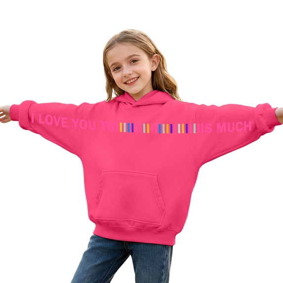Ulanda I Love You This Much Kids Hoodies Teens Girls Boys Valentine's Day Cute Graphic Sweatshirt Letter Prints Hoodies Gift (Hot Pink, 10-11 Years)