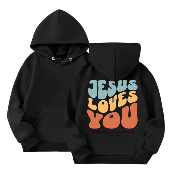 Ulanda Jesus Hoodie Christian Hoodies Girls Bible Verse Religious Hoodies Cute Graphic Sweatshirts (Black, 8-9 Years)
