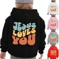 thumbnail image 1 of Ulanda Jesus Hoodie Christian Hoodies Girls Bible Verse Religious Hoodies Cute Graphic Sweatshirts (Pink, 12-13 Years), 1 of 4
