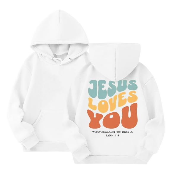 Ulanda Jesus Hoodie Christian Hoodies Girls Bible Verse Religious Hoodies Cute Graphic Sweatshirts (White, 10-11 Years)