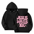 thumbnail image 1 of Ulanda Jesus Loves You Hoodies for Teen Girls Trendy Cute Christian Letter Print Sweatshirts Casual Tops with Pockets (Black, 4-5 Years), 1 of 4