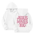 thumbnail image 1 of Ulanda Jesus Loves You Hoodies for Teen Girls Trendy Cute Christian Letter Print Sweatshirts Casual Tops with Pockets (White, 6-7 Years), 1 of 4