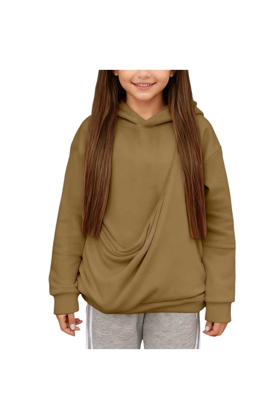 Kangaroo Pouch Hoodie for Kids,Oversized Sweatshirt Girls Pullover Puppy Cat Holder Carriers Hoodies Kangaroo Pocket (Khaki, 11-12 Years)