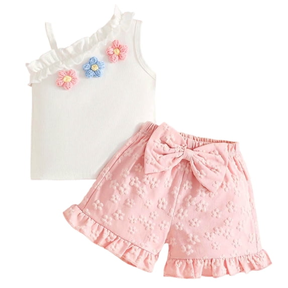 Ulanda Kid Girl Clothes Shorts Set 2 Piece Outfits Summer Casual Short Sleeve Top and Shorts Set for Girls 4-7 (Pink, 9-12 Months)