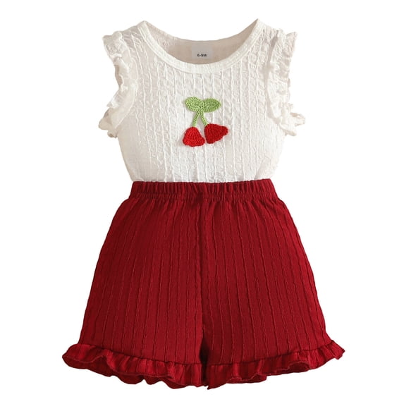Ulanda Kid Girl Clothes Shorts Set 2 Piece Outfits Summer Casual Short Sleeve Top and Shorts Set for Girls 4-7 (Wine, 9-12 Months)