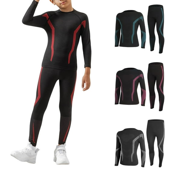 Ulanda Kid Thermal Underwear Top and Bottom Sets Kid Long Johns Warm Base Layer for Cold Weather (Red, 6-9 Years)