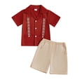 thumbnail image 1 of Ulanda Kids Baby Boys Mexican Outfits Short Sleeve Button-up Guayabera Shirt Shorts Set Fiesta Cinco De Mayo Clothes (Red, 2-3 Years), 1 of 5