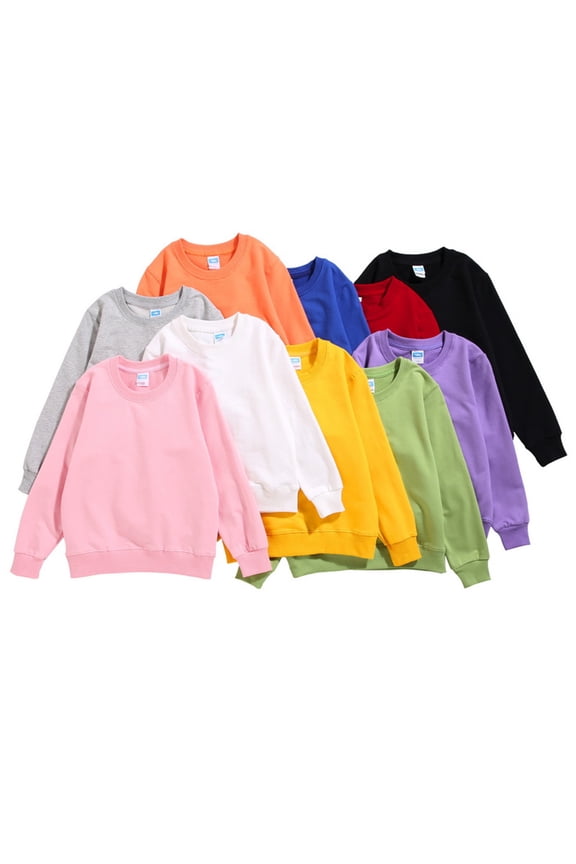 Kids Boys Girls Crewneck Sweatshirts Cotton Casual Solid T-Shirt Pullover Tops Long Sleeve Sport Jumper (Purple, 4-5 Years)
