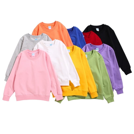 Ulanda Kids Boys Girls Crewneck Sweatshirts Cotton Casual Solid T-Shirt Pullover Tops Long Sleeve Sport Jumper (Purple, 6-7 Years)