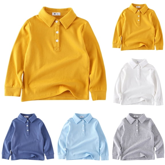 Ulanda Kids Boys Long Sleeve Solid Color Polo T-Shirts Toddler Casual Basic Tops Tees Blouses (White, 3-4 Years)