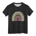 thumbnail image 1 of Ulanda Kids Casual Short Sleeve T-Shirt Crew Neck Tee with Cute Colorful Rainbow Print Soft and Comfy Summer Top for Girls (Black, 4-5 Years), 1 of 7