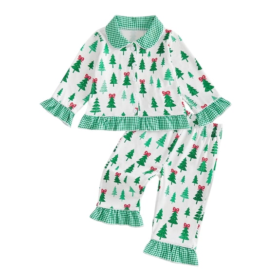 Ulanda Kids Christmas Pajamas Girls Shirt & Pants Cute Toddler Pajama Set Sleepwear (Green, 6-7 Years)