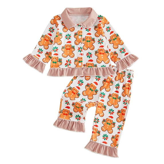 Ulanda Kids Christmas Pajamas Girls Shirt & Pants Cute Toddler Pajama Set Sleepwear (Orange, 12-18 Months)