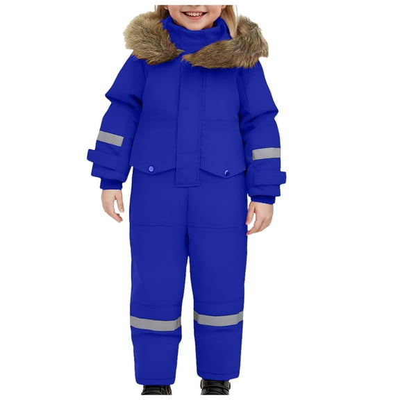 Ulanda Kids Girls Boys Snow Suits One Piece Snowsuits Winter Warm Outdoor Ski Suits Waterproof Windproof Snowboard Jumpsuits (Blue, 6-7 Years)