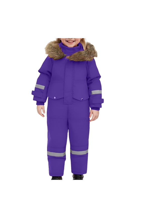 Kids Girls Boys Snow Suits One Piece Snowsuits Winter Warm Outdoor Ski Suits Waterproof Windproof Snowboard Jumpsuits (Purple, 1-2 Years)