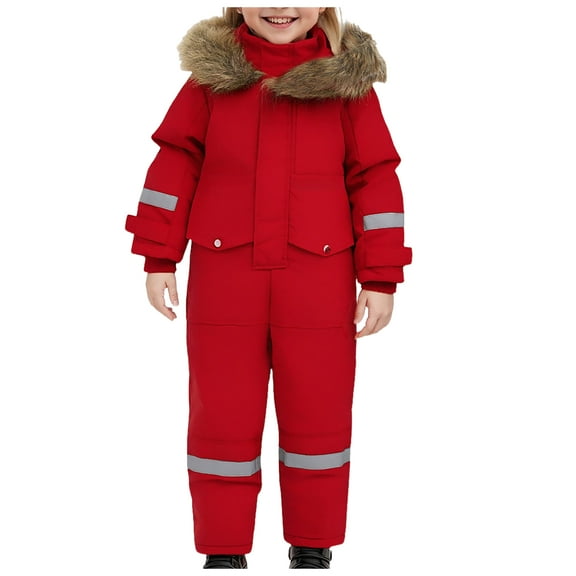 Ulanda Kids Girls Boys Snow Suits One Piece Snowsuits Winter Warm Outdoor Ski Suits Waterproof Windproof Snowboard Jumpsuits (Red, 6-7 Years)